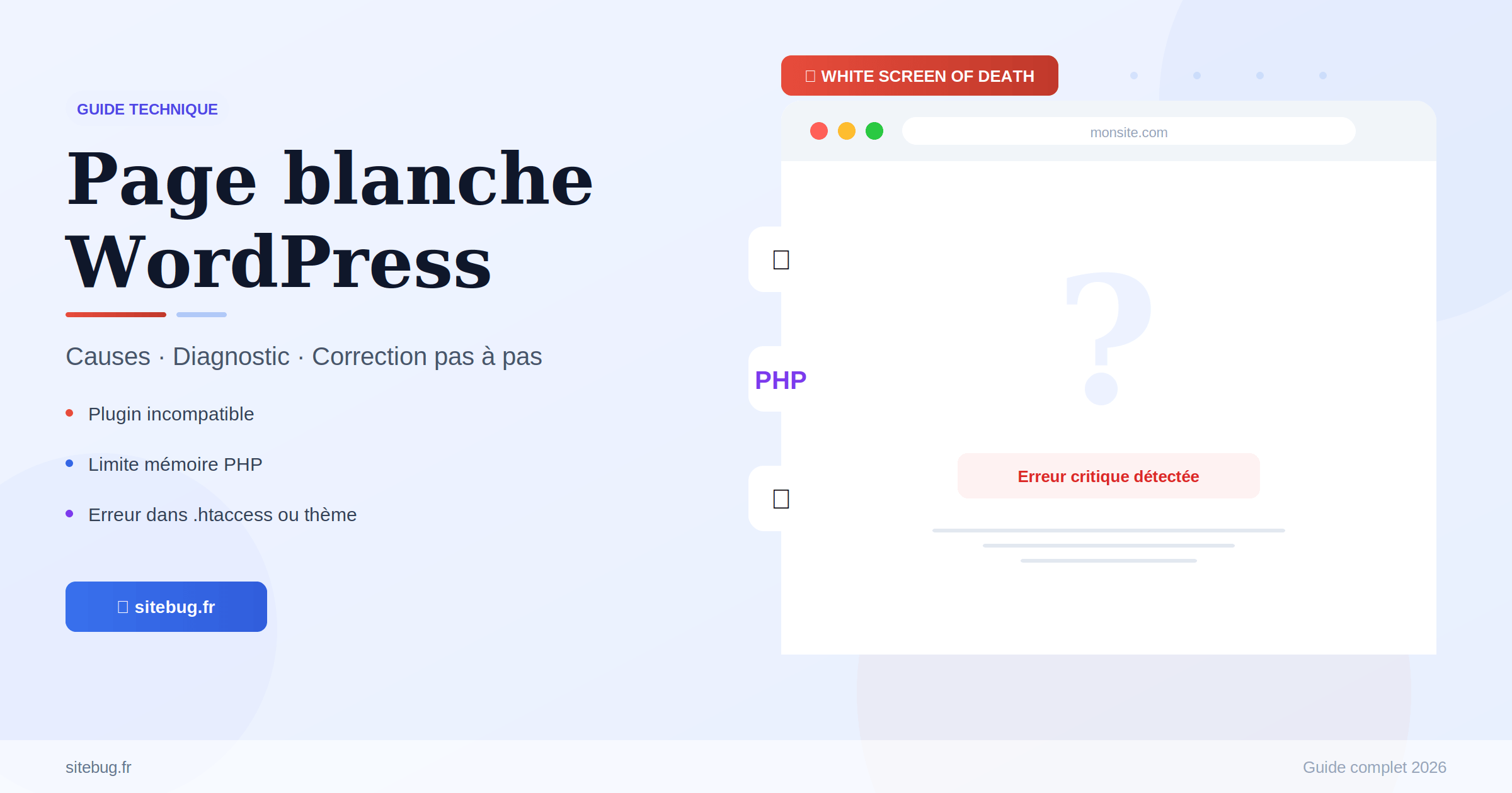 Page blanche WordPress : causes, diagnostic et correction pas à pas