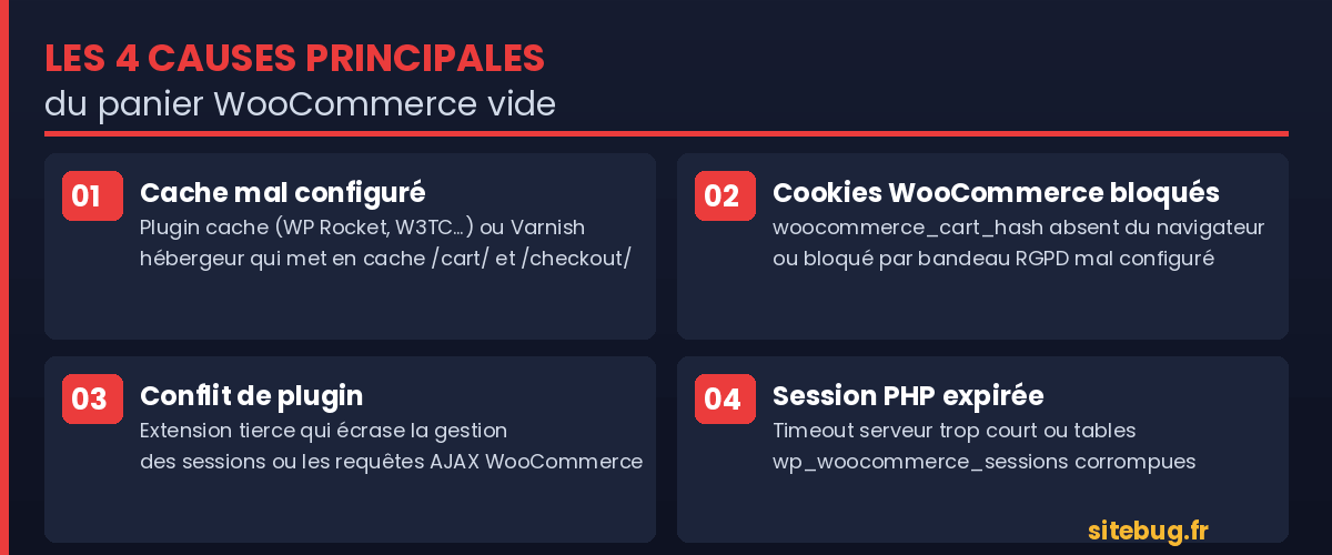 Les 4 causes principales lorsqu'un panier woocommerce se vide