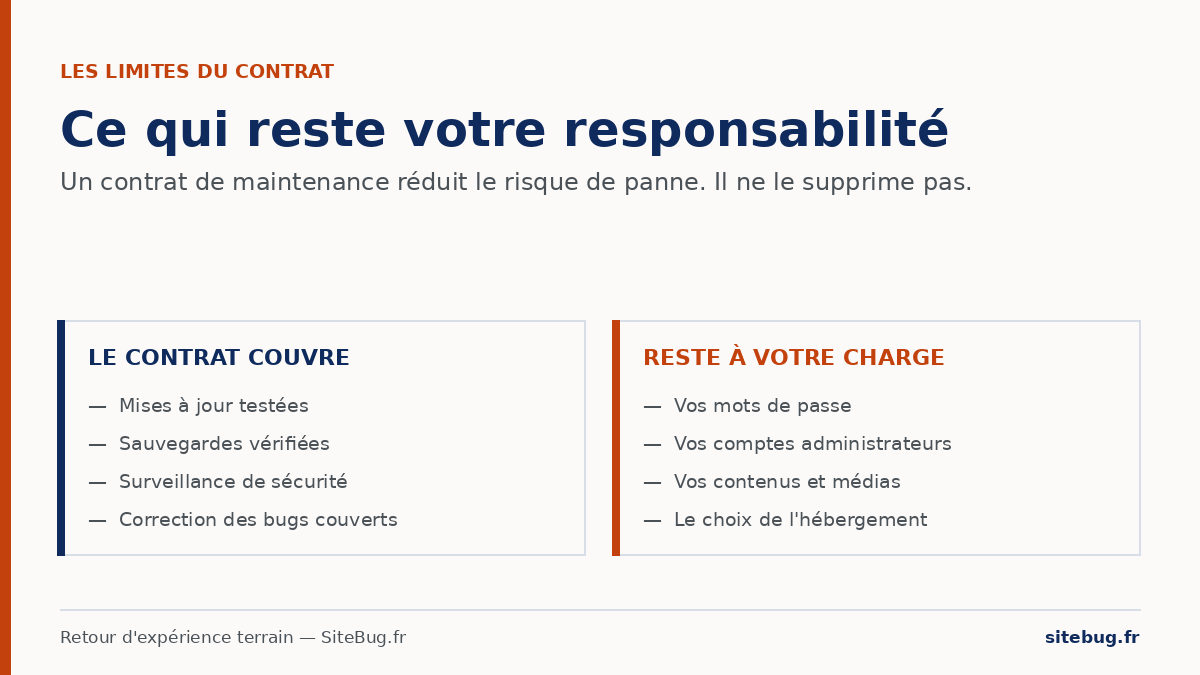 Limite d'un contrat de maintenance d'un site internet
